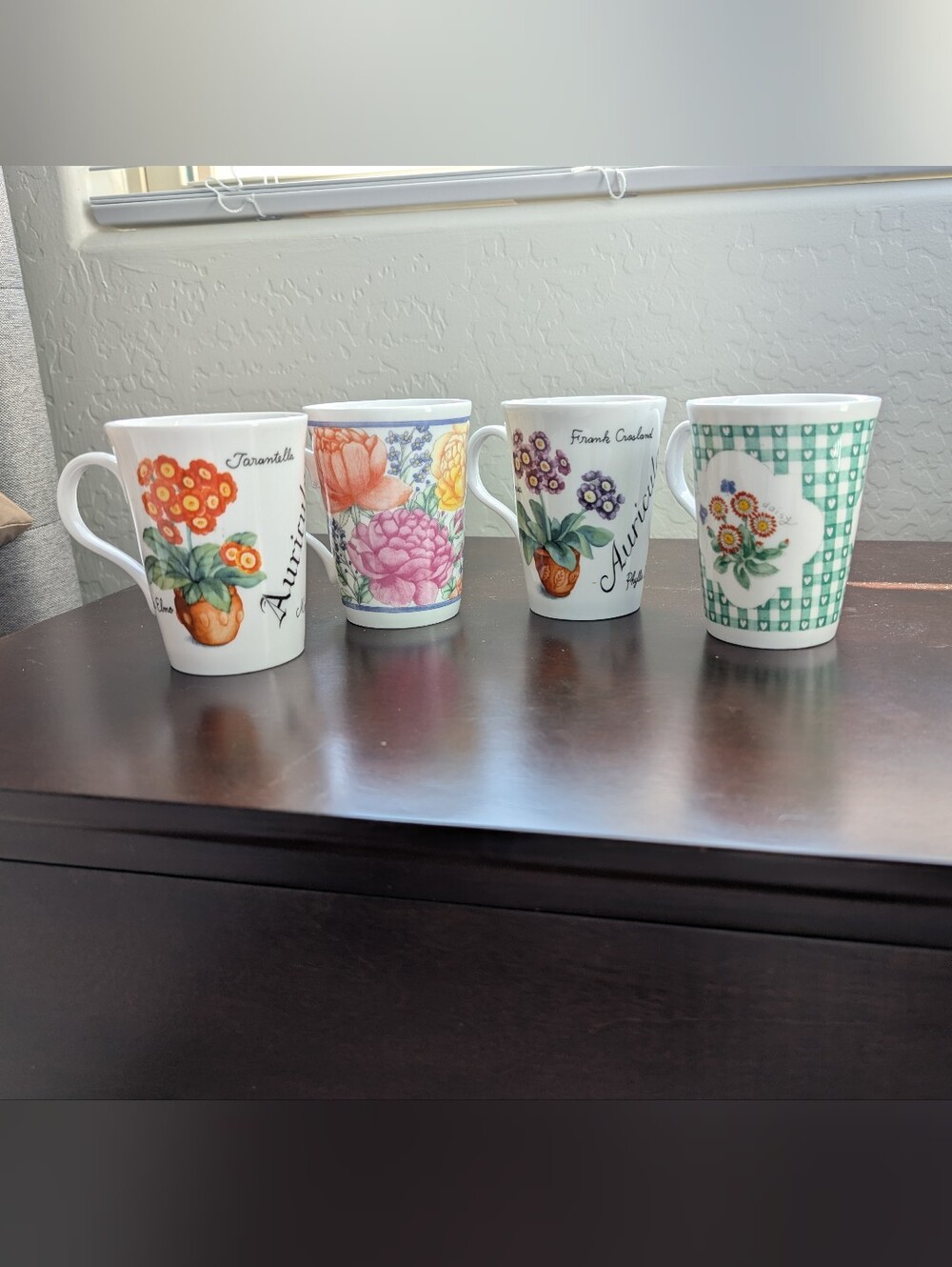 Auricula Floral Porcelain Mugs - Assorted Colors